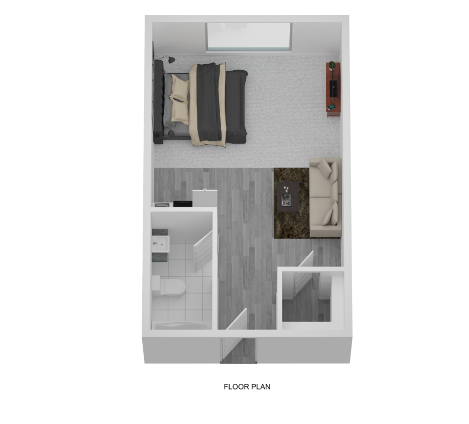 Floor plan for studio, 1 bath, 300 sqft